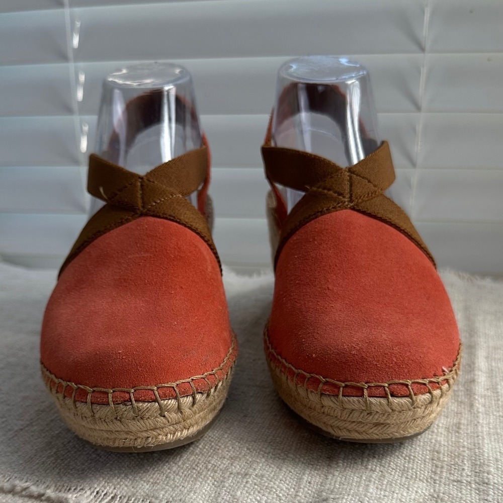 Born Drilles Burnt Orange Suede Espadrille Wedge Sandals Brown Elastic Straps 9 - Picture 9 of 11